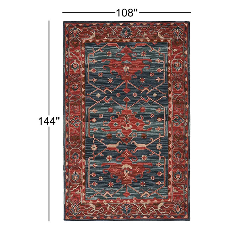 Tapis rouge / bleu en laine touffeté à la main Meera Corla, Rectangle 9 pi x 12 pi