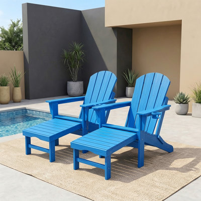 HDPE Folding Adirondack Chairs with Retractable Ottoman, 5-Position Adjustable Backrest (Set of 2)