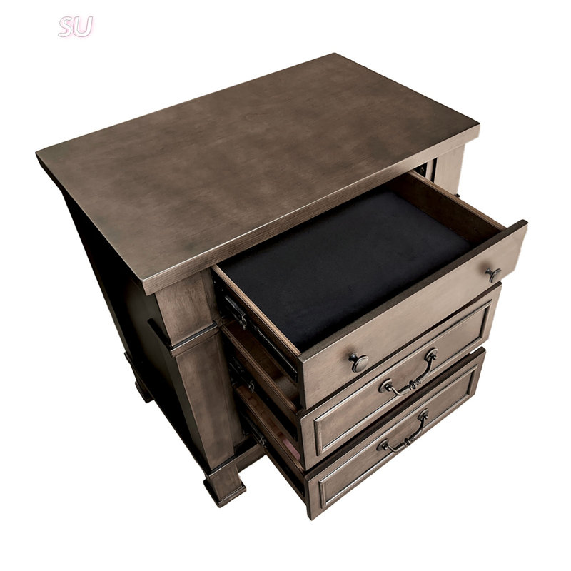 Table de chevet de style transitionnel avec port USB, plateau en feutre et tiroirs en queue d'aronde pour les chambres à coucher modernes