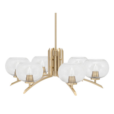 Kurve 6 Light Chandelier Shown In New Age Brass Finish With 7" Glass
