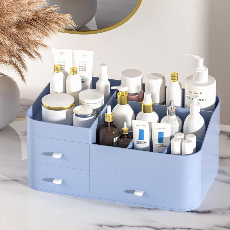 Organisateur de maquillage pour grande capacité, Bleu