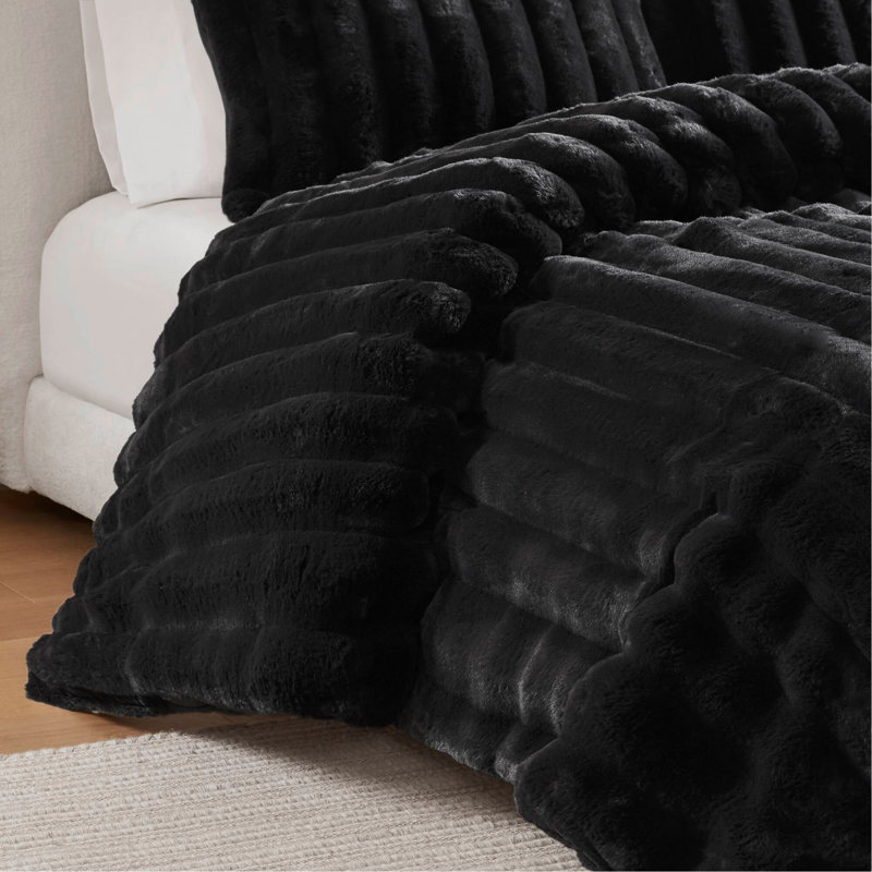 Ensemble d'édredon en fausse fourrure Ulrich, Noir, Double/Grand