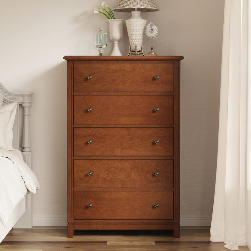 5 Drawer Solid Wood Construction Dresser, Brown