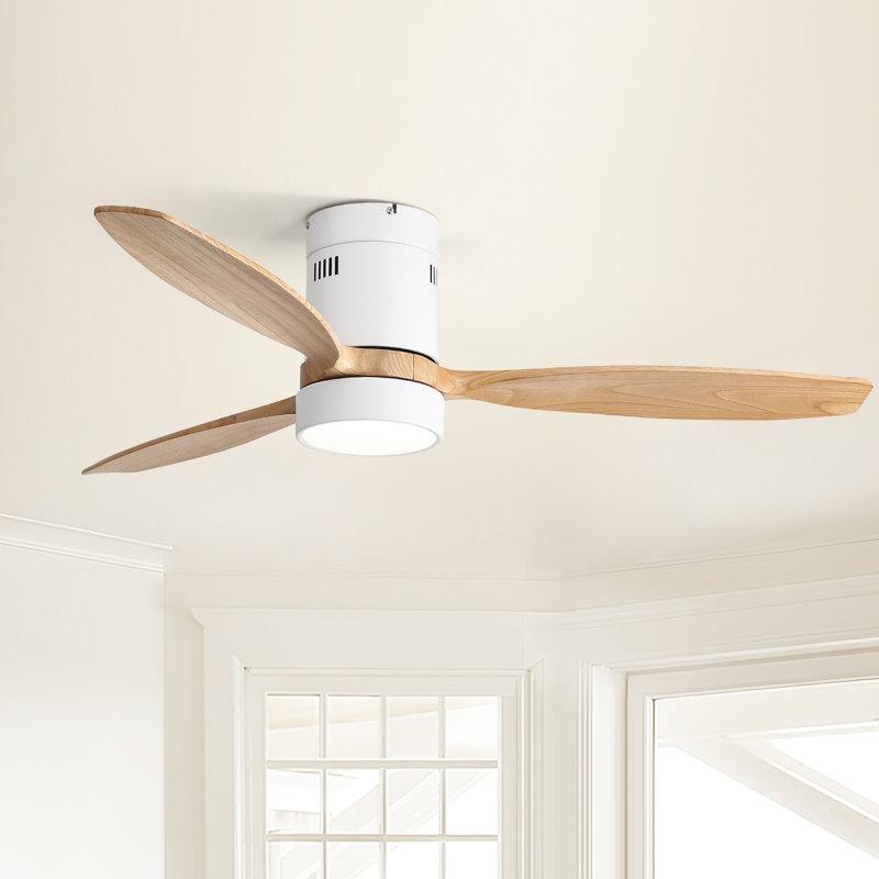 Ventilateur de plafond encastré moderne à 3 pales en bois massif 52 "avec lumière Rachel, télécommande, APP, voix (blanc et beige) Rachel