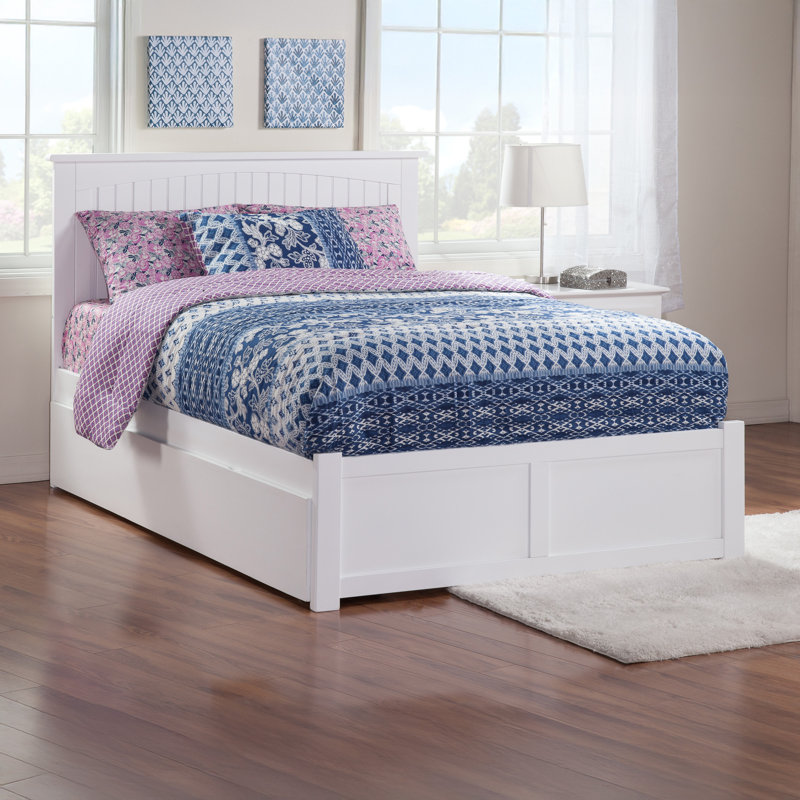 Kindig Solid Wood Platform Bed with Panel Footboard and Trundle, White, Full