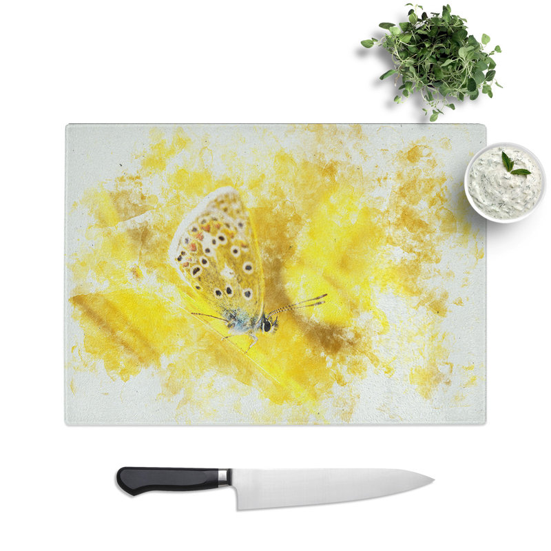 Tempered Glass Butterfly Watercolour Chopping Board, 28.5 cm x 39 cm