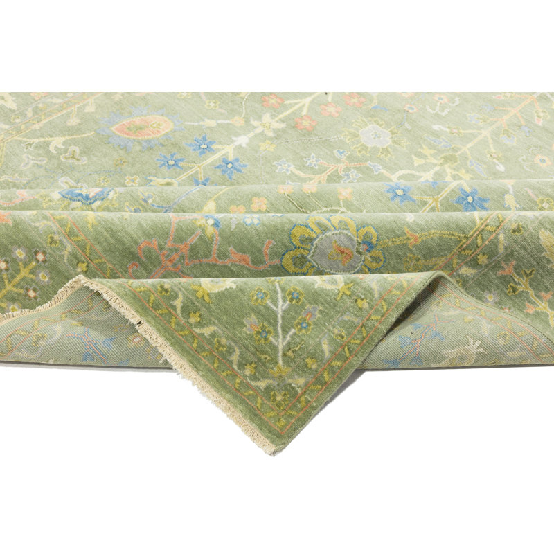 Tapis oriental vert olive à motif floral 8 x 10 Chobi