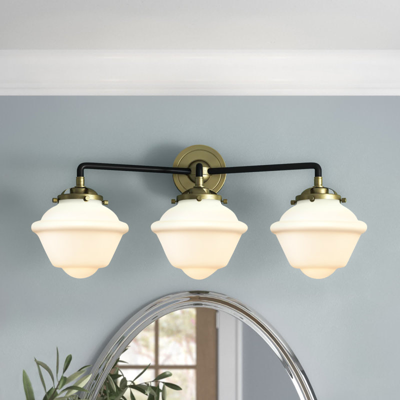 Éclairage pour salle de bain 3 lumières Baptiste, Blanc mat, DEL, Laiton antique noir