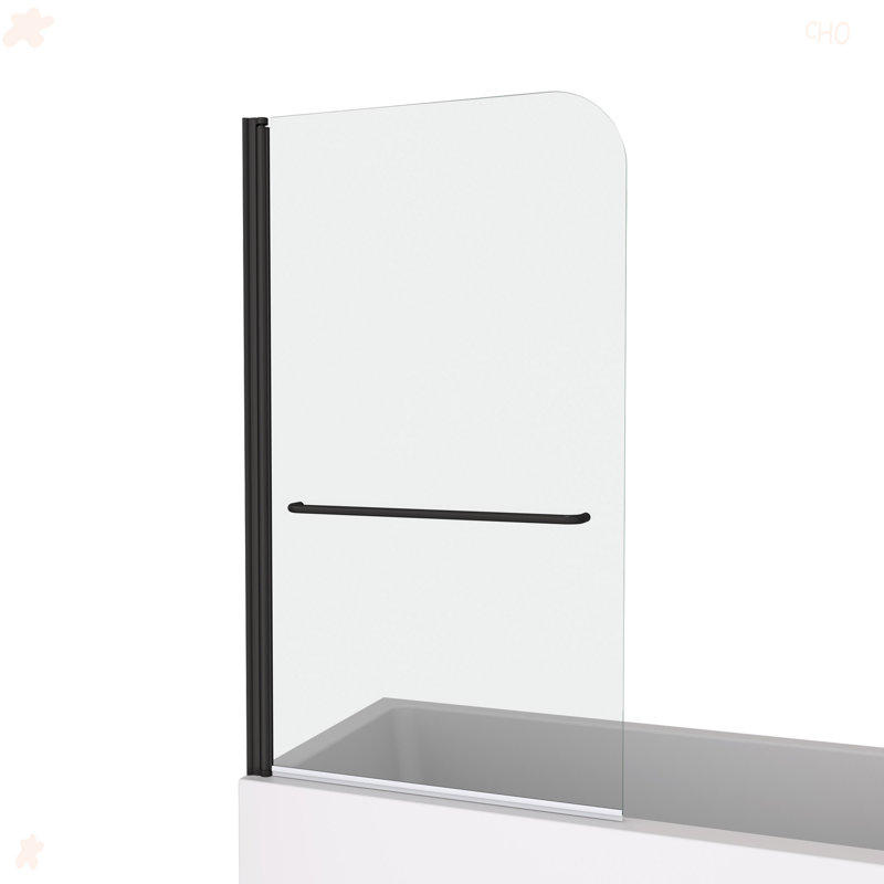 Pare-baignoire pivotant avec verre trempé de 1/4 po et barre à serviettes 3458, Noir mat