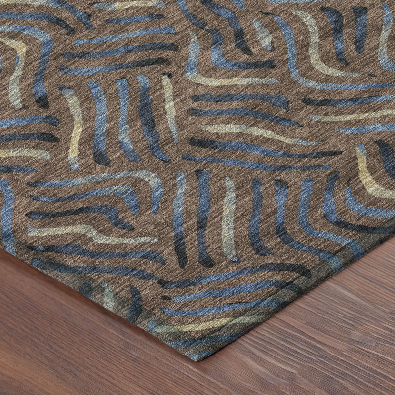 Machine Washable Indoor/Outdoor Chantille ACN2474 Abstract Rug, Fudge, 10' x 14'