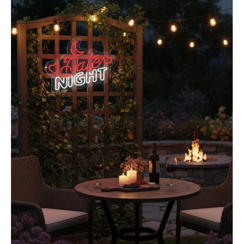  | Enseigne néon Date Night | Fabriqué avec des tubes néon DEL durables de haute qualité qui émettent une lumière rouge et blanche pour une visibilité éclatante et une utilisation durable | 24 x 19 | Rouge et blanc