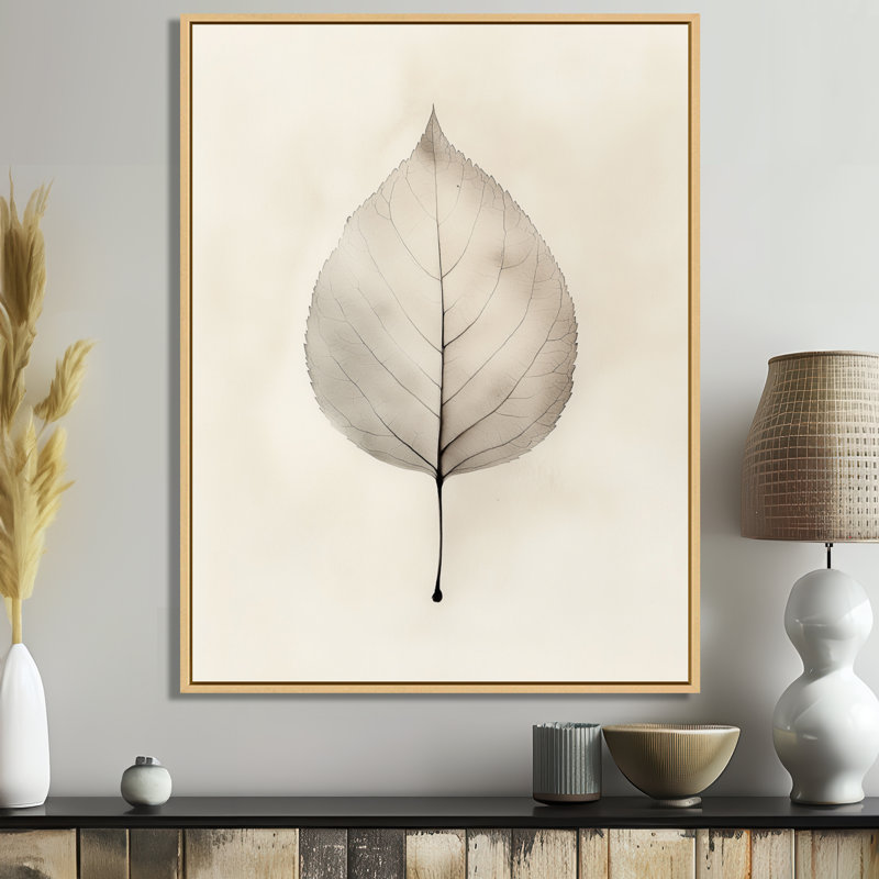 Toile botanique neutre, feuille, art mural Shadow, H 44 po x l 34 po, Natural Floater Framed
