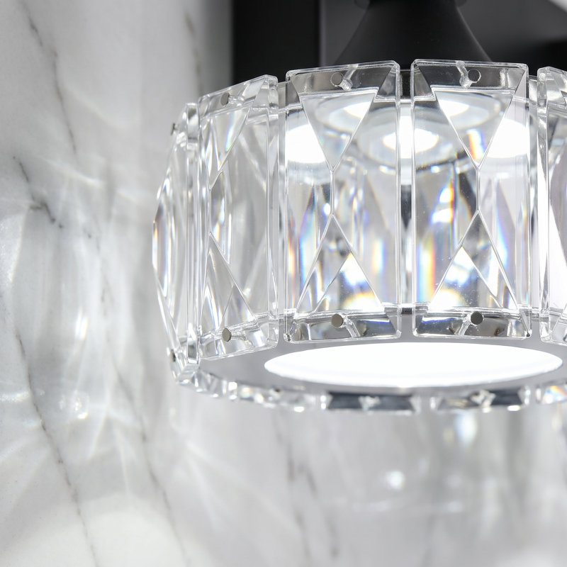 Luminaire de meuble-lavabo moderne à DEL avec abat-jour en cristal, à intensité variable, Six lumières, Noir mat