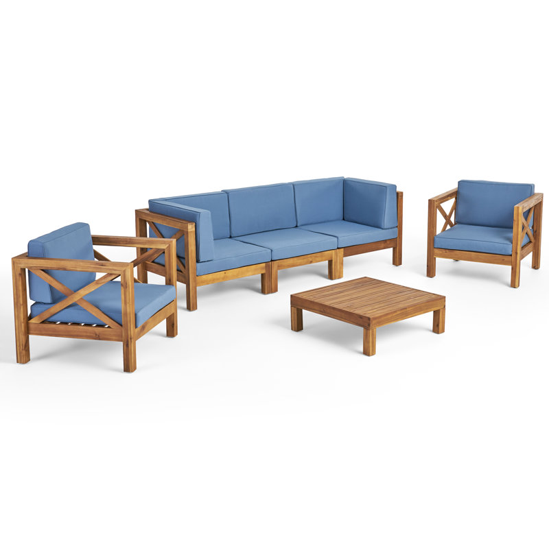 Raymo Acacia 5 - Person Patio Conversation Set with Cushions, Blue