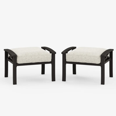 2 repose-pieds en métal toutes saisons avec structure kaki et coussins beiges, multifonctionnel pour repose-pieds, conception moderne, structure en acier rouille, deux repose-pieds faciles à entretenir, largeur de 26 po, intérieur extérieur