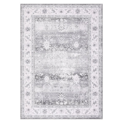 Modern Floral Machine Washable Rug for Living Room Stain Resistant Ultra Soft Low Pile Floor Cover Foldable Lightweight Non Slip Carpet for Bedroom, Dining Room