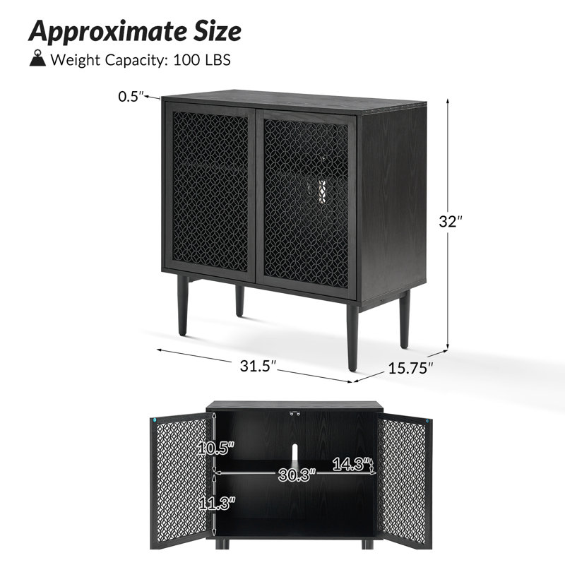 Armoire d'appoint 2 portes l 31,5 po avec éclairage DEL Fabion, Noir