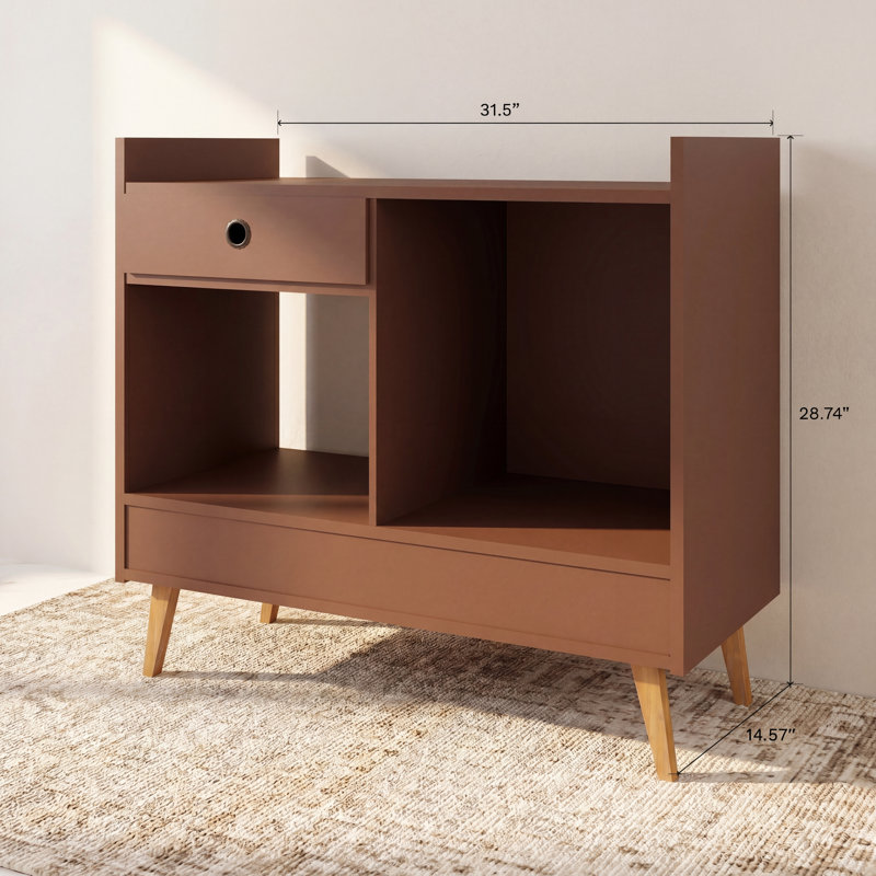 Boahaus Southampton Modern Home Bar Cabinet, Two Open Shelves, One Drawer, Compact for Small Spaces, Brown