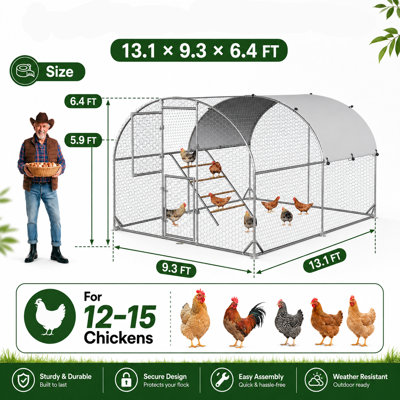 Enclos extérieur en forme de dôme pour poules avec perchoir et double porte