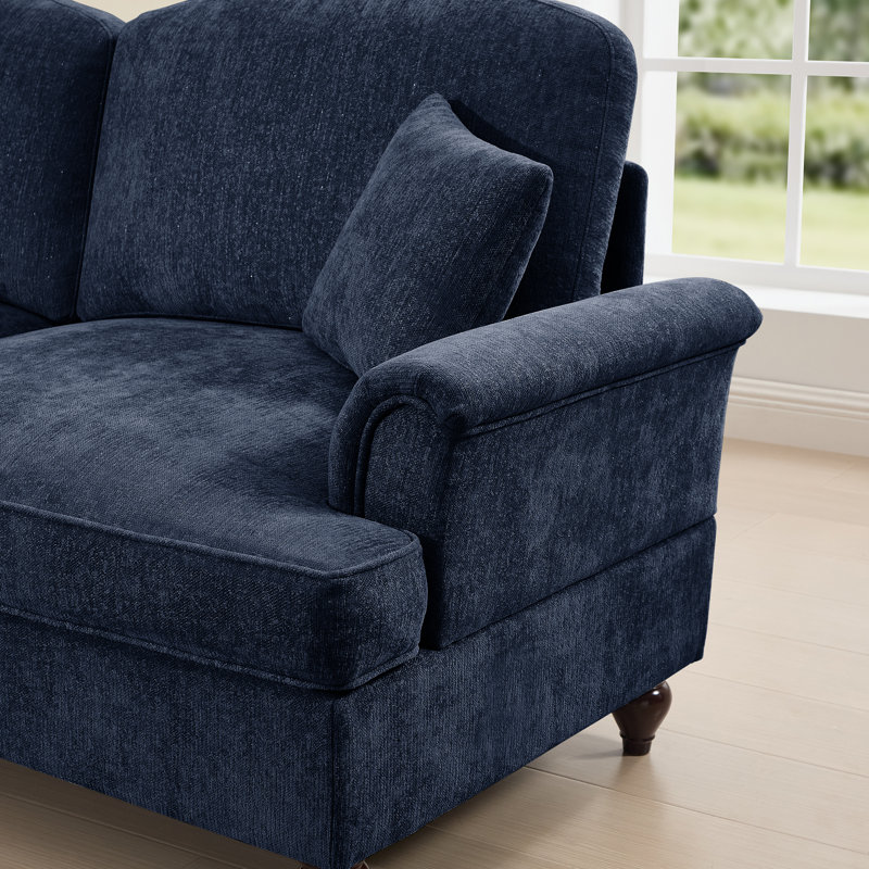 Chenille bleue modulaire à quatre places avec dossier en forme de fleur, accoudoirs évasés et mobile pour différentes configurations de pétales modulaires, jupes amovibles, coussins de siège