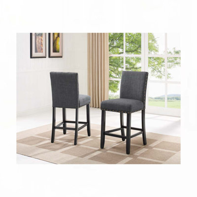 Fabric Upholstered Wood Bar Stools Set with Nailedhead Trim,Back by Ophelia & Co.