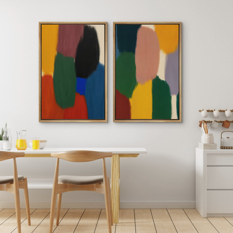 Art mural abstrait, ensemble de 2 reproductions d'art encadrées sur toile, H 24 po x l 32 po, Naturel
