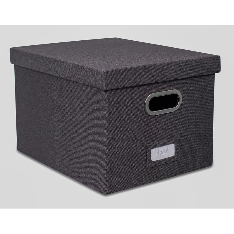 Charcoal Collapsible Linen File Storage Organizer with Lid