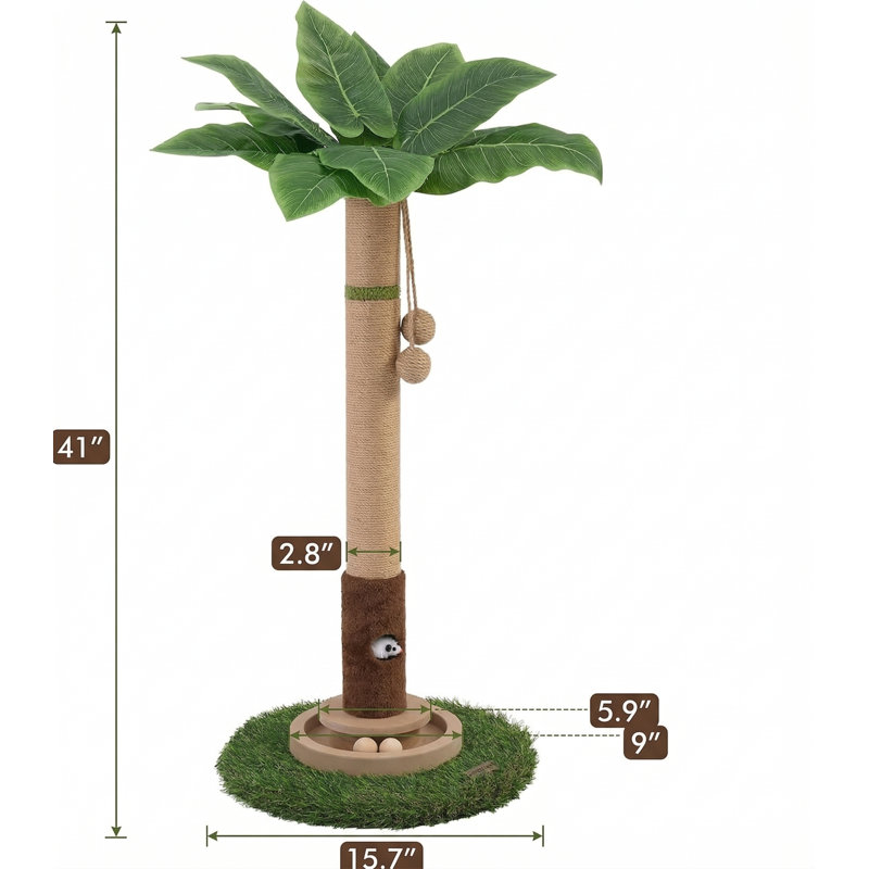 Arbre à chat à griffer 35 po avec trou pour souris et boule en bois interactive pour chatons et chats adultes