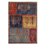 Hand Knotted Wool Geometric Area Rug in Red/Blue/Gold