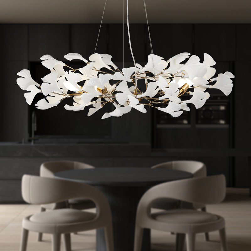 Lustre en céramique avec feuilles de ginkgo, H 21 po x l 31,5 po x P 31,5 po