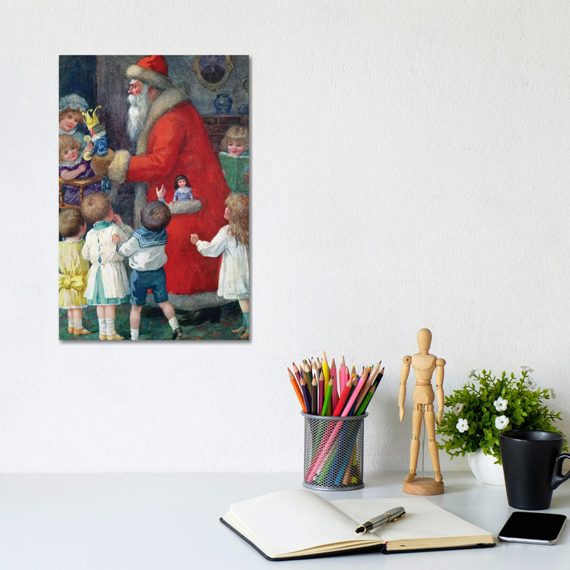 Father Christmas with Children 1 Piece Wrapped Canvas Wall Art, 20.32 cm H x 30.48 cm W