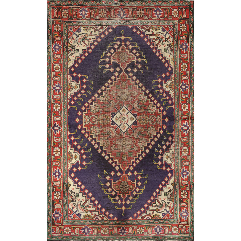 Tapis bleu marine à motif géométrique 3x5