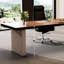 Bureau rectangulaire à 3 tiroirs brun noisette + blanc beige + bois manufacturé-476382657-476382685