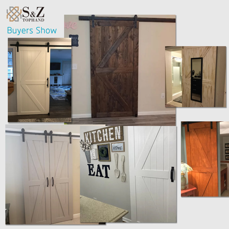 Unfinished Spruce British Brace Sliding Barn Door with Hardware Kit