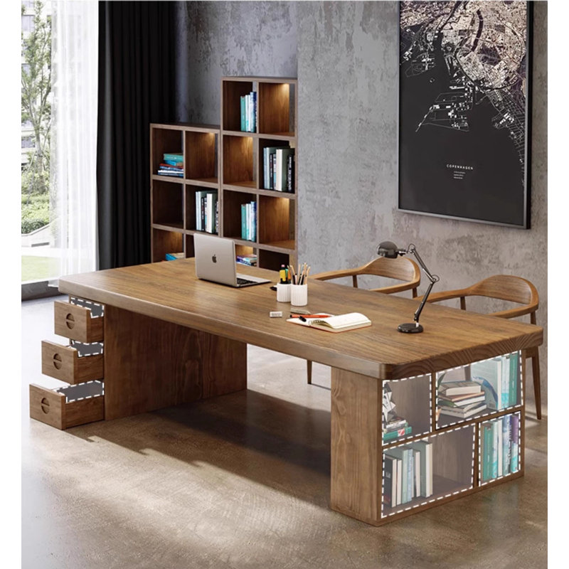 Ensemble de bureau et bibliothèque de salon scandinave, H 29,53 po x l 78,74 po x P 31,5 po