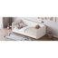 Lit simple au sol avec tête de lit et accoudoirs rembourrés, structure de lit en velours au design doux et sécuritaire, lit plateforme à profil bas avec côtés de protection, beige-129372134