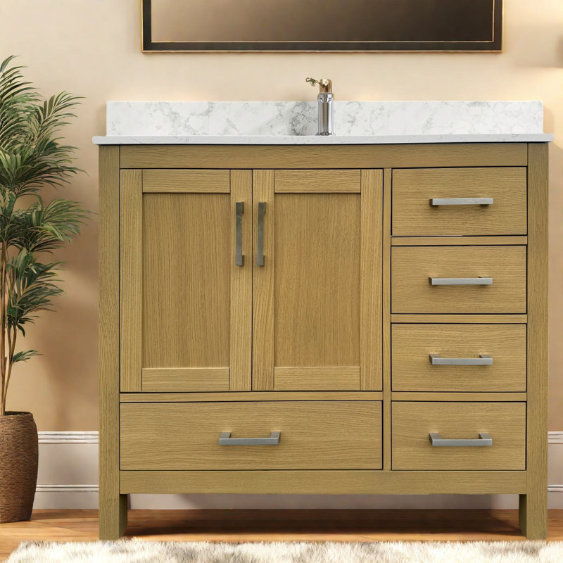 Ensemble de meuble-lavabo et lavabo en chêne moderne pour salle de bain spacieuse