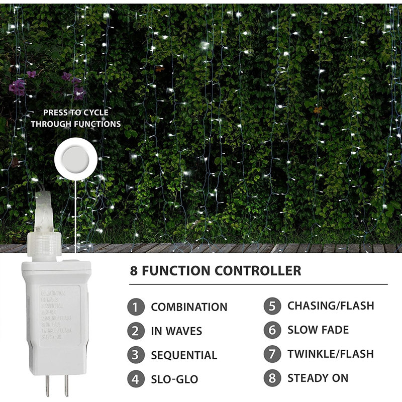 Jaliyiah ProductWorks Indoor/Outdoor 600 LED-Micro String Light Curtain with 8-Function Controller, 20ft x 10ft, White/Clear