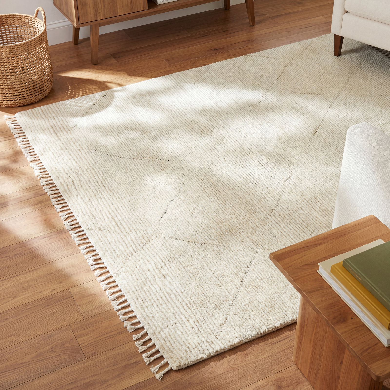 Phineas Cream Dark Brown Hand-Knotted Rug, Rectangle 8' x 10'