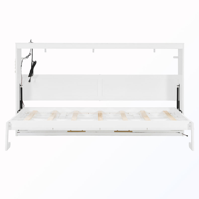 Lit escamotable simple pliant sur le côté avec éclairage DEL et prise USB intégrée, Twin, White