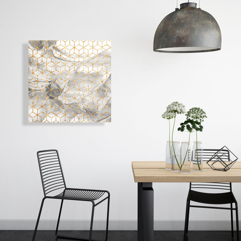 Toile grise à motif symétrique | Décoration de salon moderne, H 24 po x l 24 po, Gris/doré
