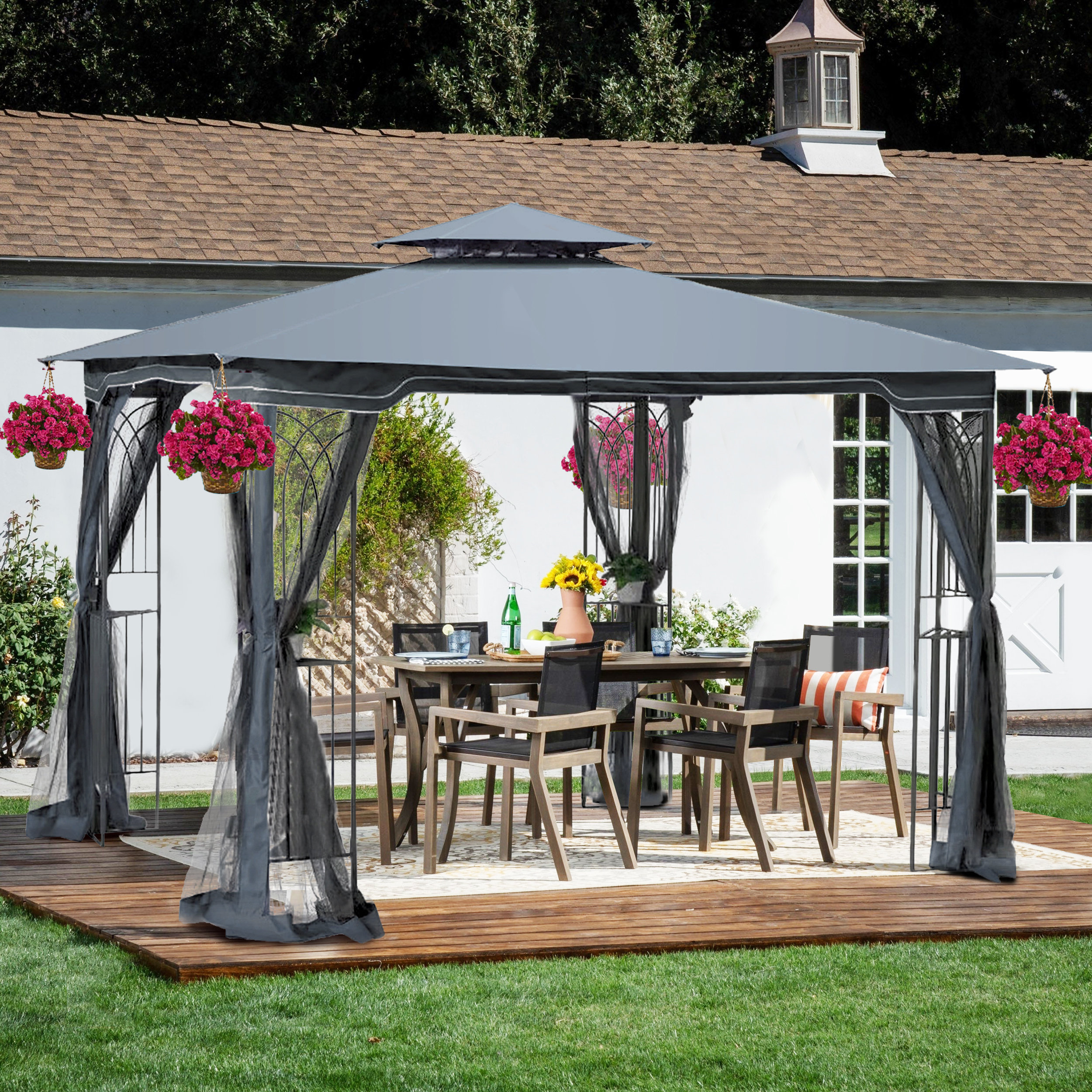 YOPENG Grey + Steel 10X10 Outdoor Patio Gazebo Canopy Tent With