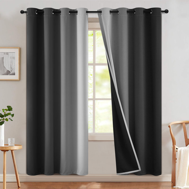 Rideaux 100% occultants, rideaux obscurcissant avec œillets pour chambre à coucher, Noir, noir, noir, noir, L 52 po x L 72 po