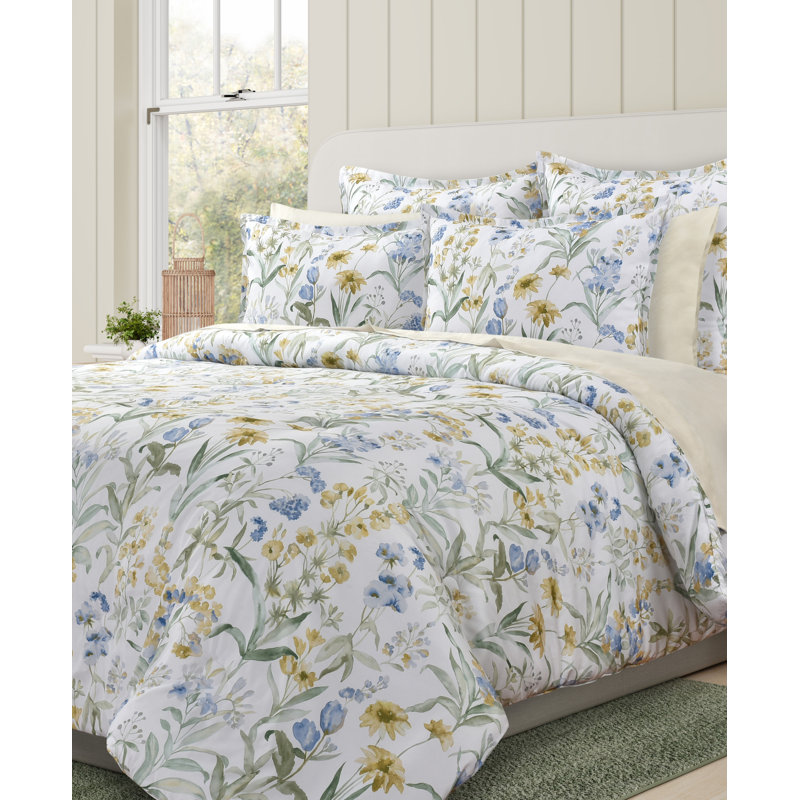 Tahlia Blue Floral Microfiber Full Comforter Set