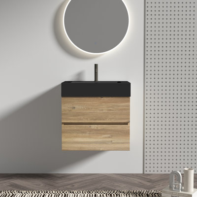 Meuble-lavabo de 24 po, finition à base d'eau de qualité E0, installation de drainage en U à tiroir double, tiroirs flottants modernes, rails et charnières silencieux