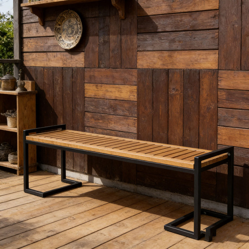 BANC EN BOIS ET MÉTAL, Teck