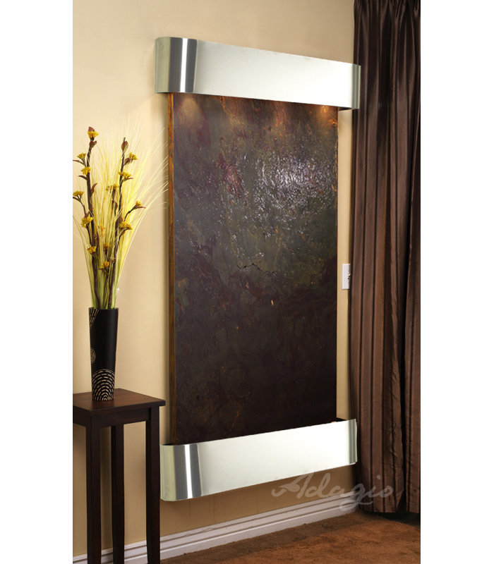 Summit Falls Acrylic Weather Resistant Waterfall Fountain with Light, Blackened Copper, Multi-Color Feather
