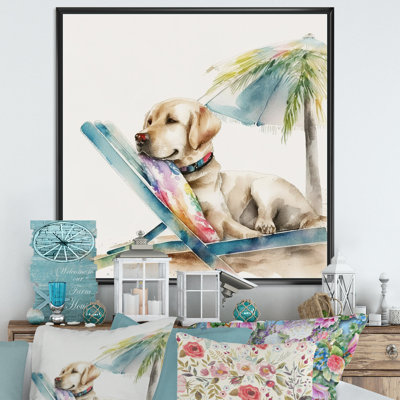 Dog On Chair At The Beach I - Dog Canvas Prints