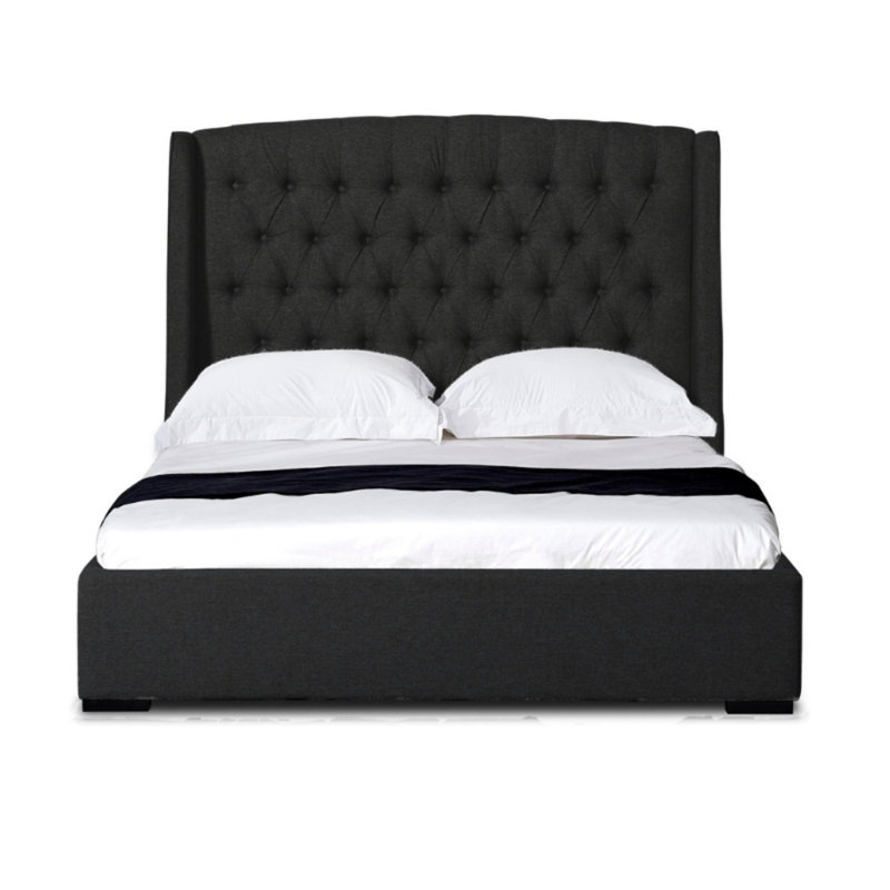 Grand lit plateforme tapissier Halema, Noir