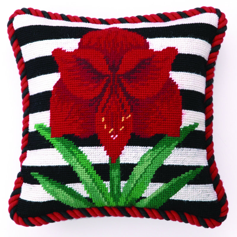 Needlepoint Embroidered Wool Throw Pillow